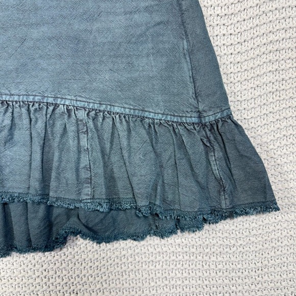 Pilco Anthropologie Amora Skirt XS Petite Ruffled High Low Distressed Green Gray - Picture 3 of 13